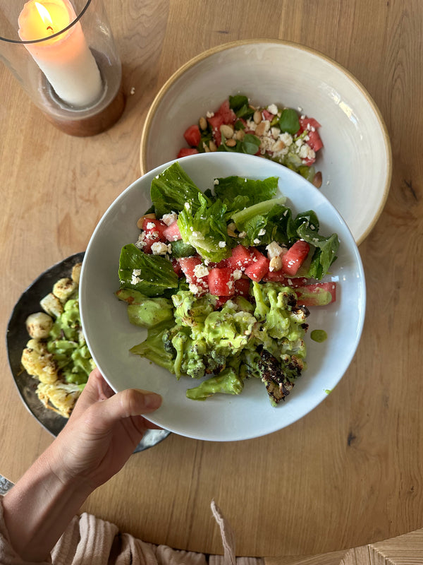 Vandmelon salat og bagt blomkål med pistacie dressing